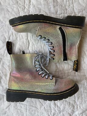 Doc Martens Youth Iridescent Multi-Color Leather Combat Boots 13c